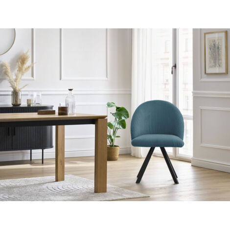 BOBOCHIC - Lot de chaises LALIE tissu velours côtelé et pieds étoile Bleu foncé (1/5)