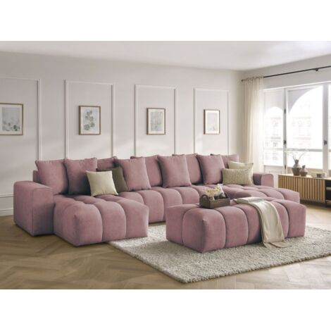 BOBOCHIC - Canapé panoramique fixe MONT-BLANC velours avec pouf Rose (1/5)