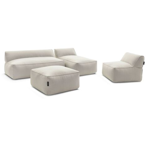 BOBOCHIC - Canapé de jardin modulable RIVIERA tissu chiné avec 1 chauffeuse 1 place, 1 chauffeuse 2 places, 1 méridienne et 1 pouf   Beige (1/5)