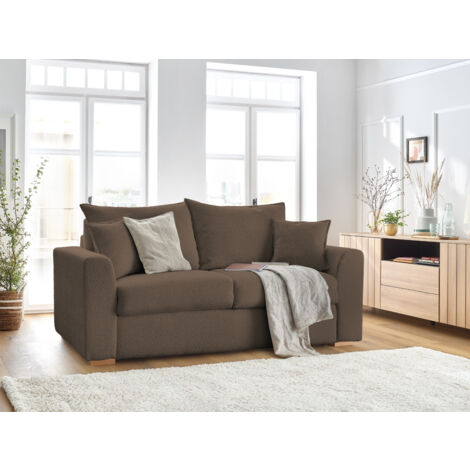 BOBOCHIC - Canapé droit convertible ouverture express AUGUSTIN tissu bouclette 140x200 Marron (1/5)