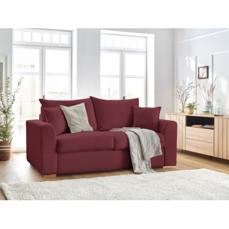 BOBOCHIC - Canapé droit convertible ouverture express AUGUSTIN tissu bouclette 140x200 Rouge (1/5)