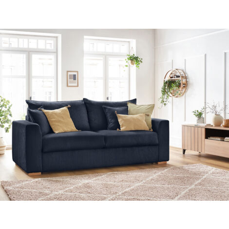 BOBOCHIC - Canapé droit convertible ouverture express AUGUSTIN velours côtelé  160x200 Bleu foncé (1/5)