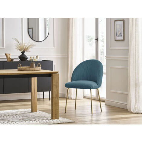 BOBOCHIC - Chaise LALIE tissu velours côtelé et pieds métal or Bleu foncé (1/5)
