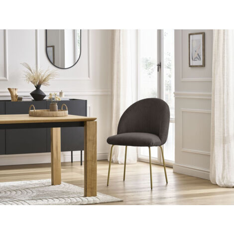 BOBOCHIC - Chaise LALIE tissu velours côtelé et pieds métal or Taupe (1/5)