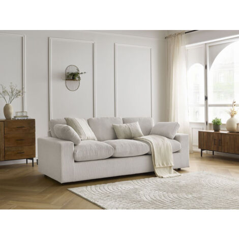 BOBOCHIC - Canapé droit fixe compact BELAIR velours côtelé Beige (1/5)