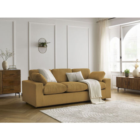 BOBOCHIC - Canapé droit fixe compact BELAIR velours côtelé Jaune (1/5)
