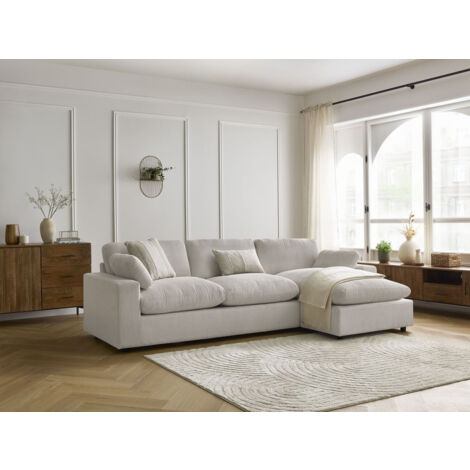 Bobochic – Canapé d'angle réversible 4 places en velours côtelé beige – Structure bois – Confort moelleux – Dimensions 280x139cm (1/5)