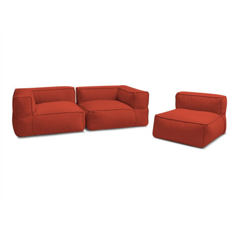 BOBOCHIC - Canapé de jardin modulable GIULIA avec bâche de protection, 2 angles et 1 chauffeuse 1 place Rouge (1/5)