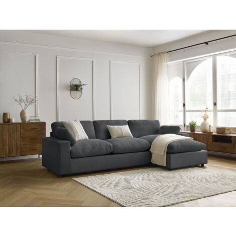 BOBOCHIC - Canapé d'angle réversible BELAIR velours côtelé Gris foncé (1/5)