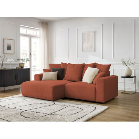 BOBOCHIC - Canapé d'angle convertible coffre ATILLA velours côtelé Angle gauche Orange (1/5)