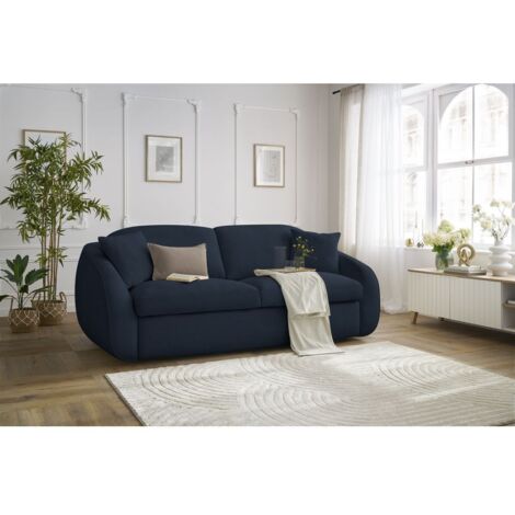 BOBOCHIC - Canapé droit convertible CEZANNE ouverture express tissu lisse 140x194 Bleu foncé (1/5)