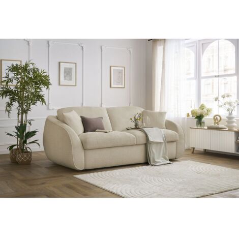 BOBOCHIC - Canapé droit convertible CEZANNE ouverture express tissu bouclette  140x194 Beige (1/5)