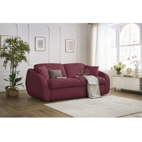 BOBOCHIC - Canapé droit convertible CEZANNE ouverture express tissu bouclette 140x194 Rouge (1/5)