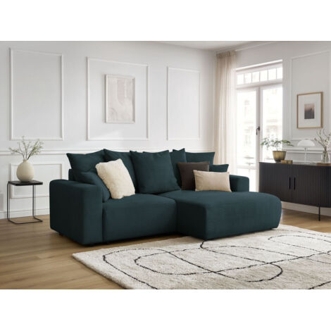 BOBOCHIC - Canapé d'angle convertible coffre ATILLA velours côtelé Angle droit  Bleu foncé (1/5)