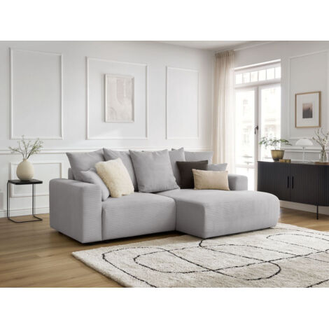BOBOCHIC - Canapé d'angle convertible coffre ATILLA velours côtelé Angle droit Gris clair (1/5)