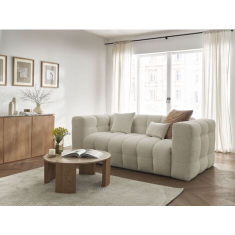 Bobochic – Canapé droit convertible express 3 places CLOUD – Tissu bouclette beige – Couchage quotidien 190x140 cm – Mousse haute résilience (1/5)