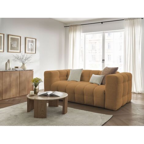 BOBOCHIC - Canapé droit convertible 3 places CLOUD tissu bouclette Jaune (1/5)