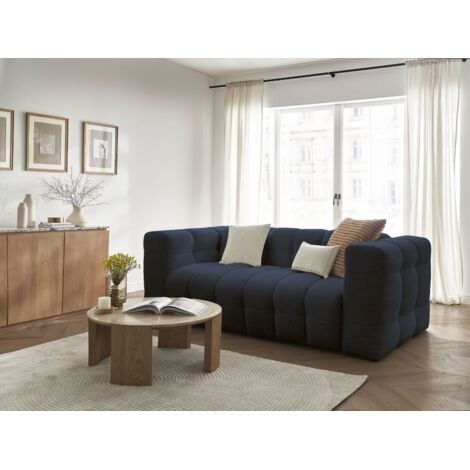BOBOCHIC - Canapé droit convertible 3 places CLOUD tissu bouclette Bleu foncé (1/5)