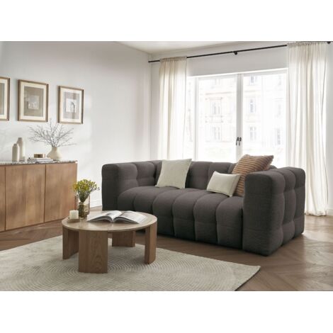BOBOCHIC - Canapé droit convertible 3 places CLOUD tissu bouclette   Marron (1/5)