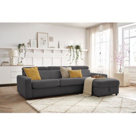 BOBOCHIC - Canapé d'angle réversible convertible coffre MONACO tissu lisse Réversible 160x190 Gris foncé (1/5)