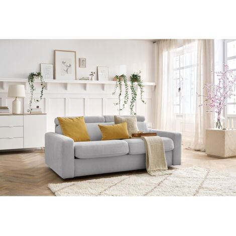 BOBOCHIC - Canapé droit convertible MONACO ouverture express tissu lisse 160x190 Gris clair (1/5)