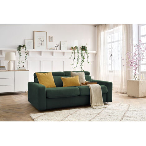 BOBOCHIC - Canapé droit convertible MONACO ouverture express tissu lisse 160x190 Vert (1/5)