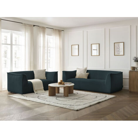BOBOCHIC - Ensemble canapé droit fixe 3 + 2 places GIORGIA velours côtelé   Bleu foncé (1/5)