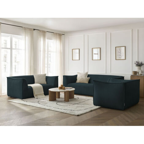 BOBOCHIC - Ensemble canapé droit fixe 3 + 2 places + fauteuil GIORGIA velours côtelé   Bleu foncé (1/5)