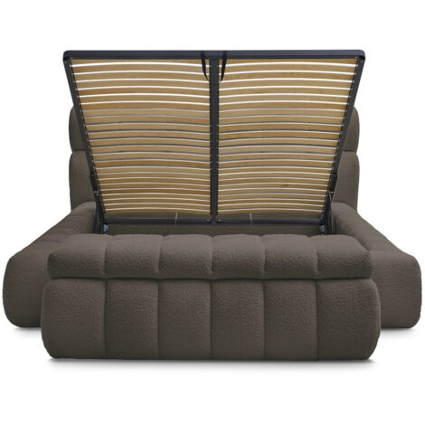BOBOCHIC - Lit coffre MONT-BLANC + Bout de lit MONT-BLANC tissu bouclette 140x190 + bout de lit 140 Marron (1/5)