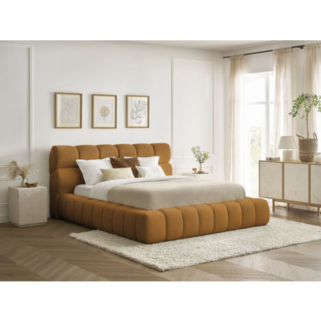 BOBOCHIC - Lit coffre MONT-BLANC tissu bouclette 160x200 Jaune (1/5)