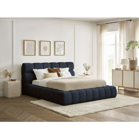BOBOCHIC - Lit coffre MONT-BLANC tissu bouclette 160x200 Bleu foncé (1/5)