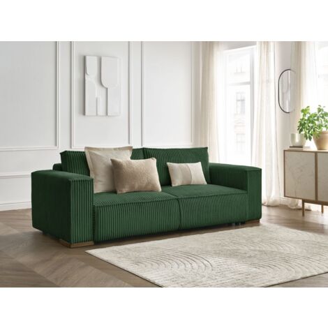 BOBOCHIC - Canapé droit convertible coffre CHELSEA gros côtelé doux Vert (1/5)