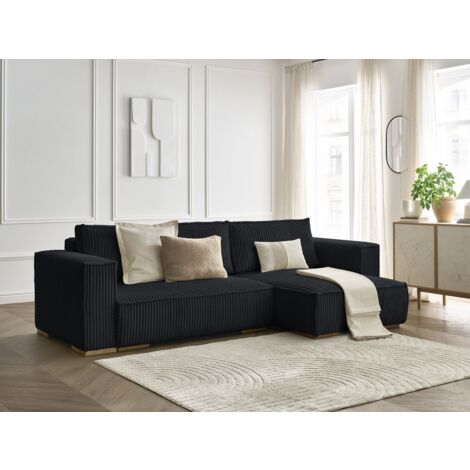 BOBOCHIC - Canapé d'angle réversible convertible coffre CHELSEA gros côtelé doux Réversible Noir (1/5)