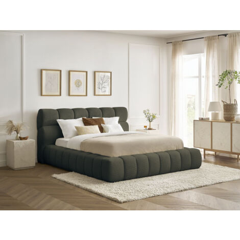 BOBOCHIC - Lit coffre MONT-BLANC tissu bouclette 160x200 Vert (1/5)