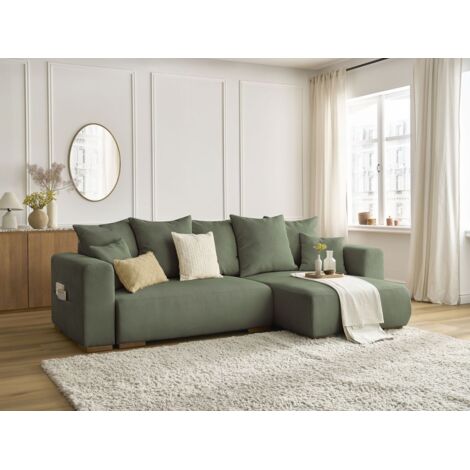 BOBOCHIC - Canapé d'angle convertible réversible coffre SIDONIE velours côtelé Vert (1/5)