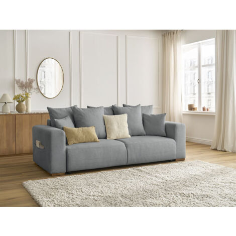 BOBOCHIC - Canapé droit convertible SIDONIE tissu chiné Gris foncé (1/5)