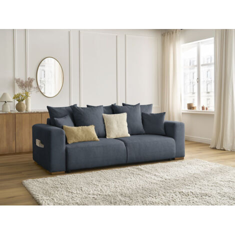 BOBOCHIC - Canapé droit convertible SIDONIE tissu chiné Bleu foncé (1/5)
