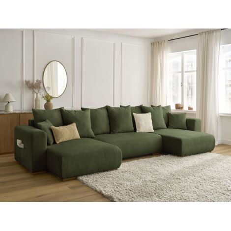 BOBOCHIC - Canapé panoramique convertible coffre SIDONIE tissu chiné   Vert (1/5)