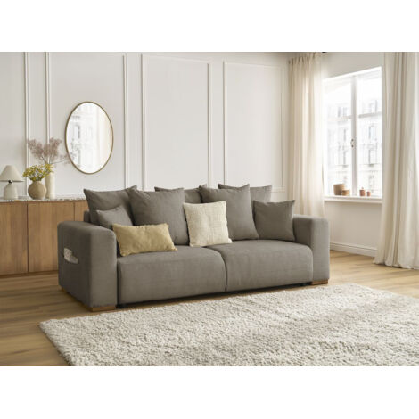 BOBOCHIC - Canapé droit convertible SIDONIE tissu chiné   Taupe (1/5)