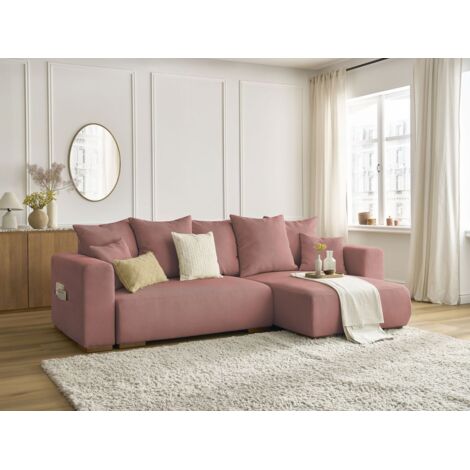 BOBOCHIC - Canapé d'angle convertible réversible coffre SIDONIE velours côtelé Rose (1/5)