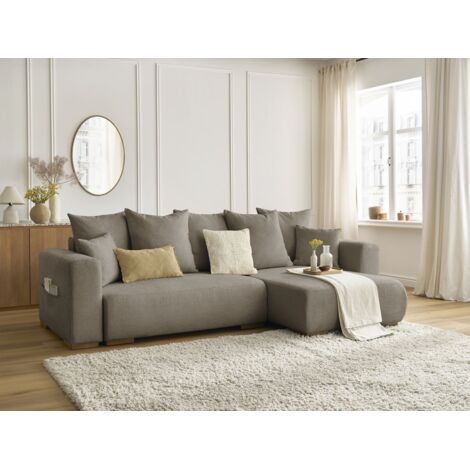 BOBOCHIC - Canapé d'angle convertible réversible coffre SIDONIE tissu chiné   Taupe (1/5)