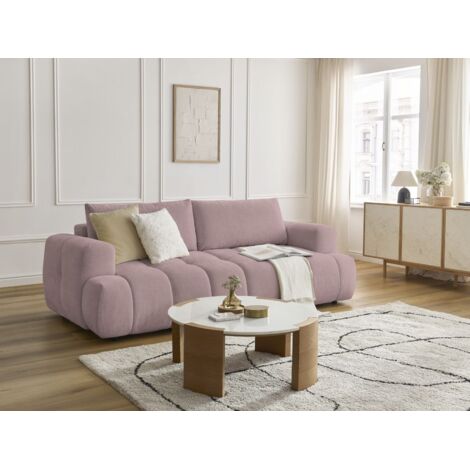 BOBOCHIC - Canapé droit convertible 3 places FUJI tissu lisse   Rose (1/5)