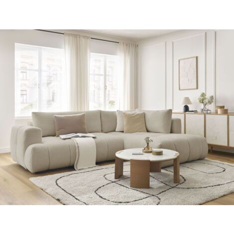 Bobochic – Canapé d'angle L convertible FUJI – Tissu bouclette 100% polyester – 4 places – Dossier rabattable pour couchage occasionnel – Dimensions 282x204x88 cm (1/5)