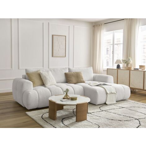 BOBOCHIC - Canapé d'angle convertible FUJI tissu bouclette Angle droit  Blanc (1/5)