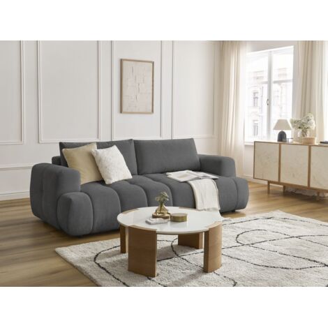 BOBOCHIC - Canapé droit convertible 3 places FUJI tissu lisse Gris foncé (1/5)