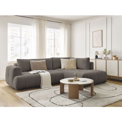 BOBOCHIC - Canapé d'angle L convertible FUJI tissu lisse Angle droit Taupe (1/5)