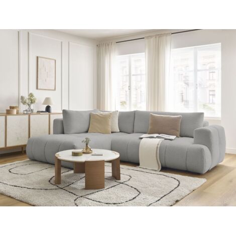 BOBOCHIC - Canapé d'angle L convertible FUJI tissu bouclette Angle gauche Gris clair (1/5)