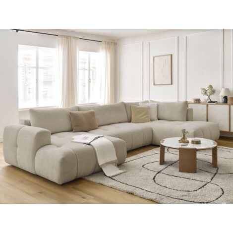 BOBOCHIC - Canapé panoramique convertible FUJI tissu bouclette Angle gauche  Beige (1/5)