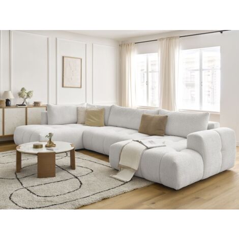 BOBOCHIC - Canapé panoramique convertible FUJI tissu bouclette Angle droit Blanc (1/5)