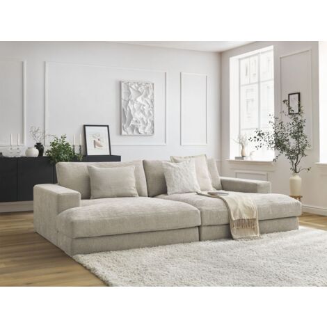Bobochic – Canapé droit fixe 4 places assise profonde – Tissu texturé beige – Structure en pin et hêtre – Confort moelleux avec coussins en silicone (1/5)